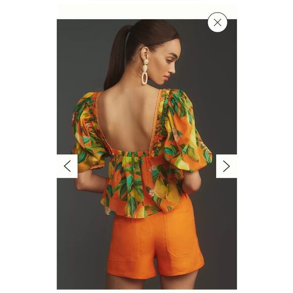 NWTS Farm Rio Orange Chic Pearls Short Sleeve Blouse / Size-Medium - Picture 11 of 12